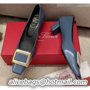 Good Quality Roger Vivier Belle Vivie Patent Calfskin Pumps 4.5cm 042912 Blue 2021