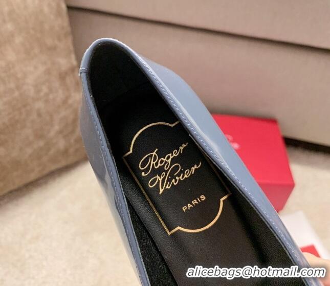 Good Quality Roger Vivier Belle Vivie Patent Calfskin Pumps 4.5cm 042912 Blue 2021