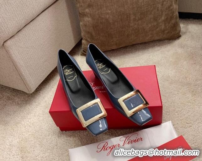 Good Quality Roger Vivier Belle Vivie Patent Calfskin Pumps 4.5cm 042912 Blue 2021