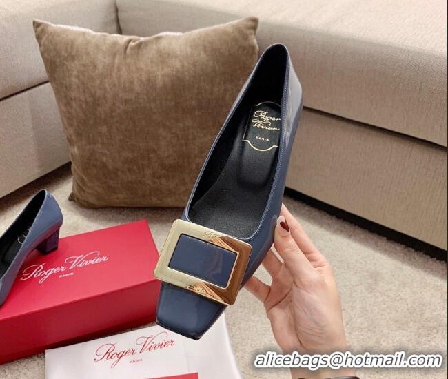 Good Quality Roger Vivier Belle Vivie Patent Calfskin Pumps 4.5cm 042912 Blue 2021