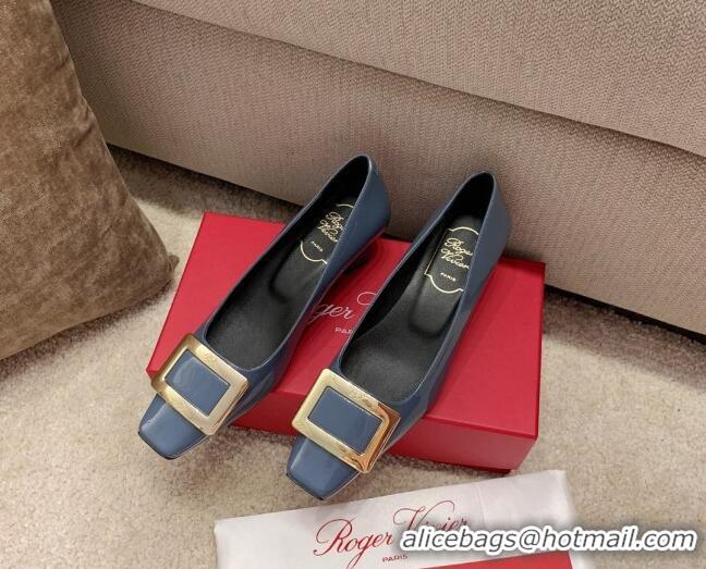 Good Quality Roger Vivier Belle Vivie Patent Calfskin Pumps 4.5cm 042912 Blue 2021