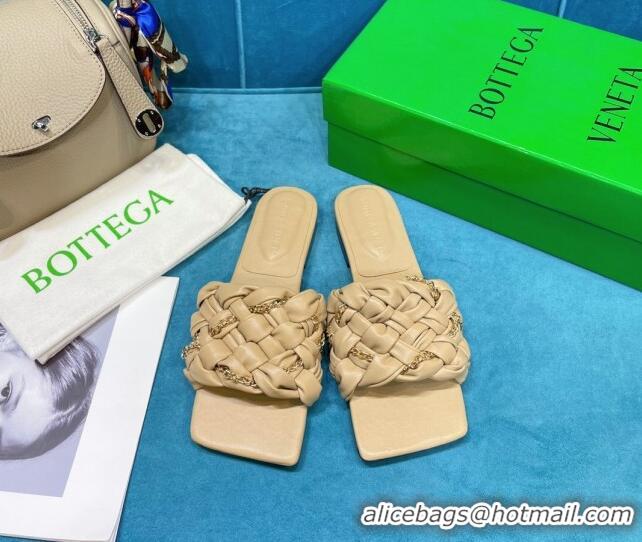 Grade Design Bottega Veneta Leather Chain Woven Flat Slide Sandals 0430103 Beige 2021