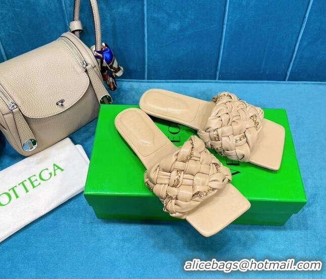 Grade Design Bottega Veneta Leather Chain Woven Flat Slide Sandals 0430103 Beige 2021