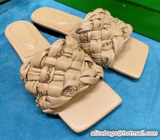 Grade Design Bottega Veneta Leather Chain Woven Flat Slide Sandals 0430103 Beige 2021