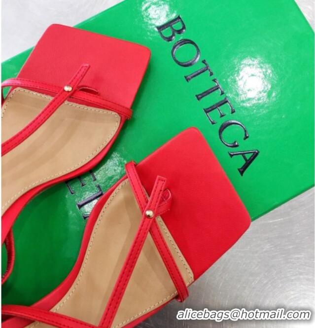 Top Quality Bottega Veneta Stretch Lambskin Strap Sandals 9cm 050652 Red