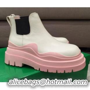 Good Product Bottega Veneta Tire Calfskin Short Chelsea Boots 050790 White/Pink 2021