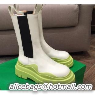 Fashion Bottega Veneta Tire Calfskin Mid-Calf Chelsea Boots 050791 White/Kiwi Green 2021