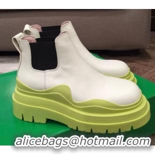 Custom Bottega Veneta Tire Calfskin Short Chelsea Boots 050792 White/Kiwi Green 2021