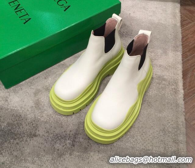 Custom Bottega Veneta Tire Calfskin Short Chelsea Boots 050792 White/Kiwi Green 2021