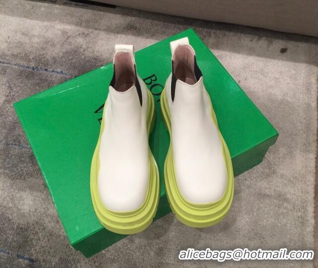 Custom Bottega Veneta Tire Calfskin Short Chelsea Boots 050792 White/Kiwi Green 2021