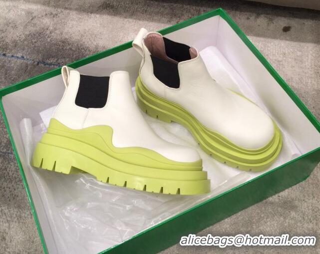 Custom Bottega Veneta Tire Calfskin Short Chelsea Boots 050792 White/Kiwi Green 2021