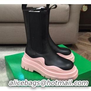 Top Quality Bottega Veneta Tire Calfskin Mid-Calf Chelsea Boots 050793 Black/Pink 2021