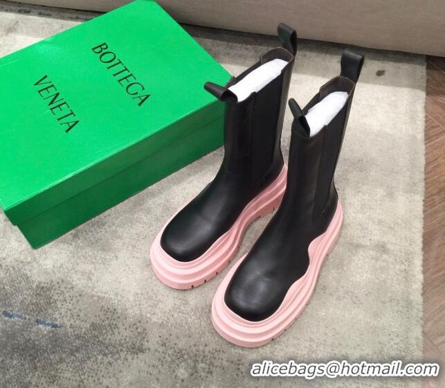 Top Quality Bottega Veneta Tire Calfskin Mid-Calf Chelsea Boots 050793 Black/Pink 2021