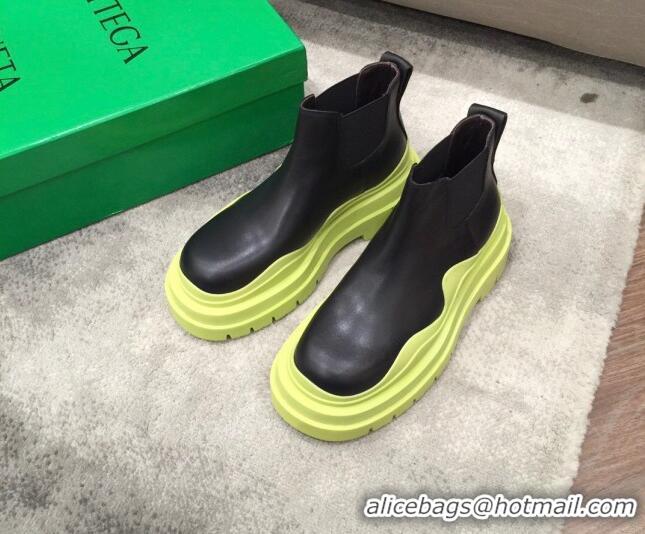 Perfect Bottega Veneta Tire Calfskin Short Chelsea Boots 050796 Black/Kiwi Green 2021