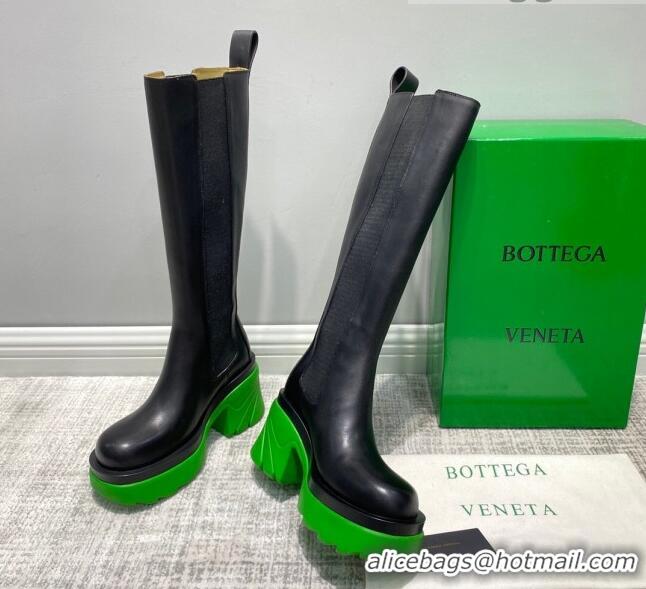 Sophisticated Bottega Veneta Flash Calfskin High Boots 9.5cm 070634 Black/Grass Green 2021