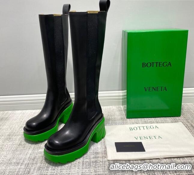 Sophisticated Bottega Veneta Flash Calfskin High Boots 9.5cm 070634 Black/Grass Green 2021