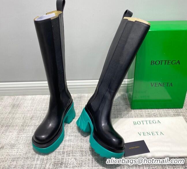 Fashion Bottega Veneta Flash Calfskin High Boots 9.5cm 070634 Black/Blue 2021