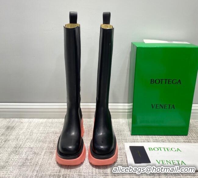 Stylish Bottega Veneta Flash Calfskin High Boots 9.5cm 070634 Black/Flamingo Pink 2021