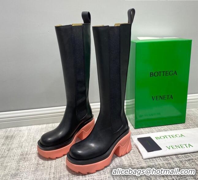 Stylish Bottega Veneta Flash Calfskin High Boots 9.5cm 070634 Black/Flamingo Pink 2021