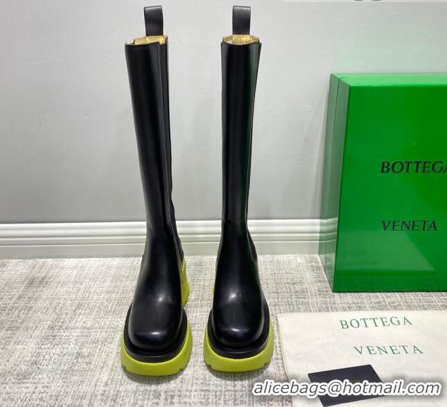 Best Product Bottega Veneta Flash Calfskin High Boots 9.5cm 070634 Black/Lemonade Yellow 2021