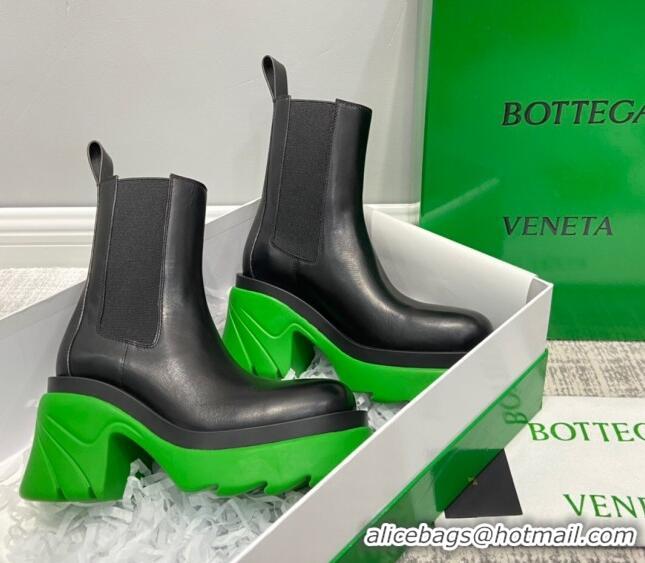 Luxury Bottega Veneta Flash Calfskin Short Boots 9.5cm 070638 Black/Grass Green 2021