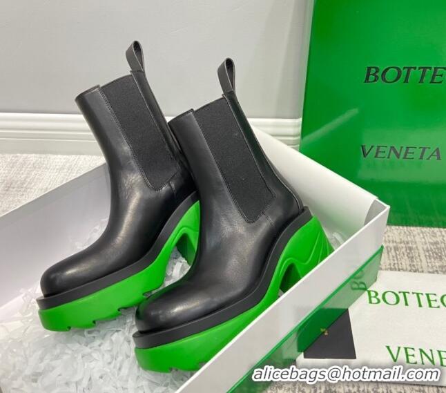 Luxury Bottega Veneta Flash Calfskin Short Boots 9.5cm 070638 Black/Grass Green 2021