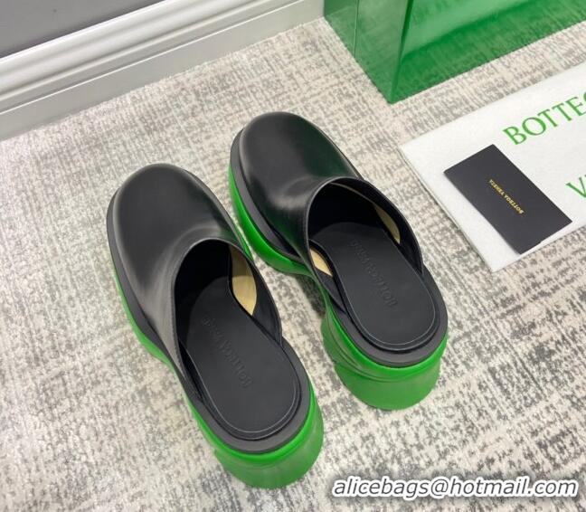 Top Grade Bottega Veneta Flash Calfskin Mules 9.5cm 070642 Black/Grass Green 2021