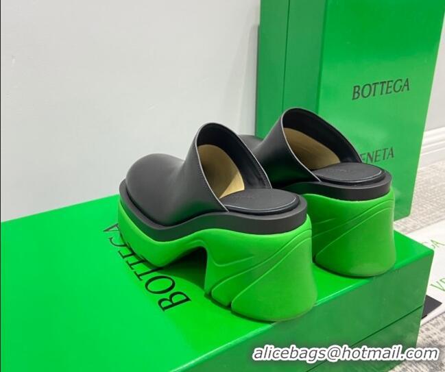 Top Grade Bottega Veneta Flash Calfskin Mules 9.5cm 070642 Black/Grass Green 2021