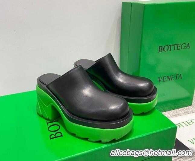 Top Grade Bottega Veneta Flash Calfskin Mules 9.5cm 070642 Black/Grass Green 2021