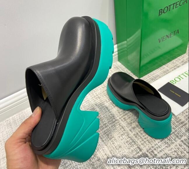 New Arrivals Bottega Veneta Flash Calfskin Mules 9.5cm 070642 Black/Blue 2021