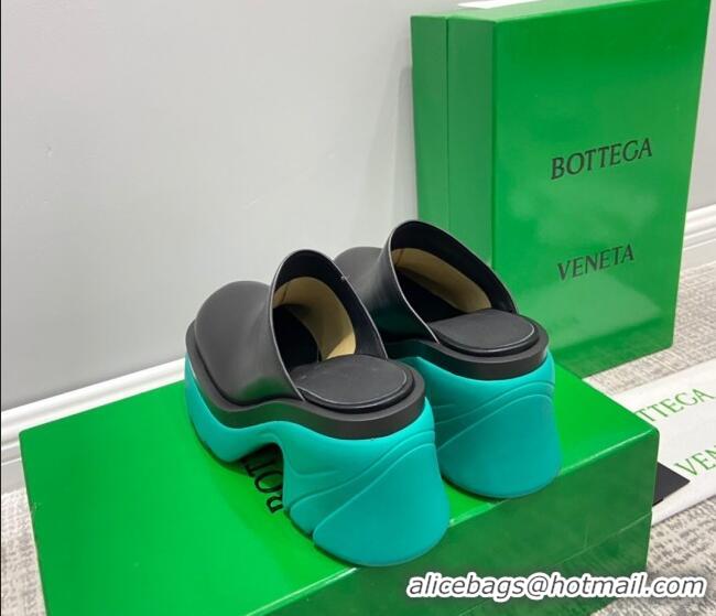 New Arrivals Bottega Veneta Flash Calfskin Mules 9.5cm 070642 Black/Blue 2021