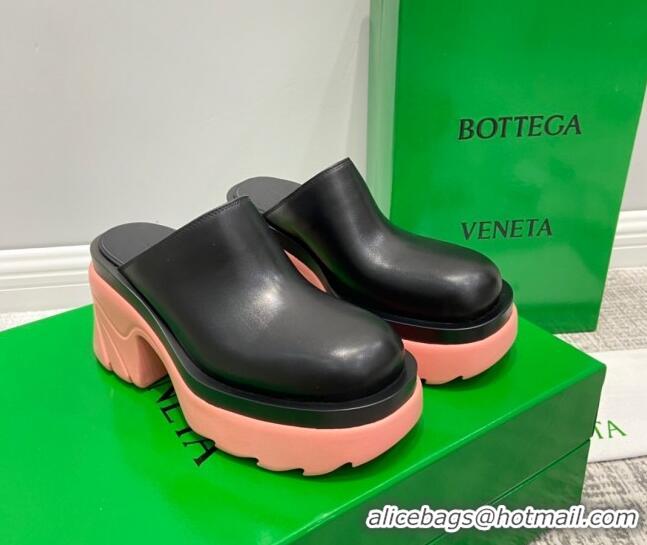 Unique Style Bottega Veneta Flash Calfskin Mules 9.5cm 070642 Black/Flamingo Pink 2021