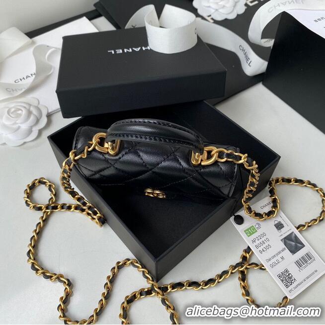 Top Quality CHANEL Top Handle Micro Mini Wallet On Chain AP2200 Black