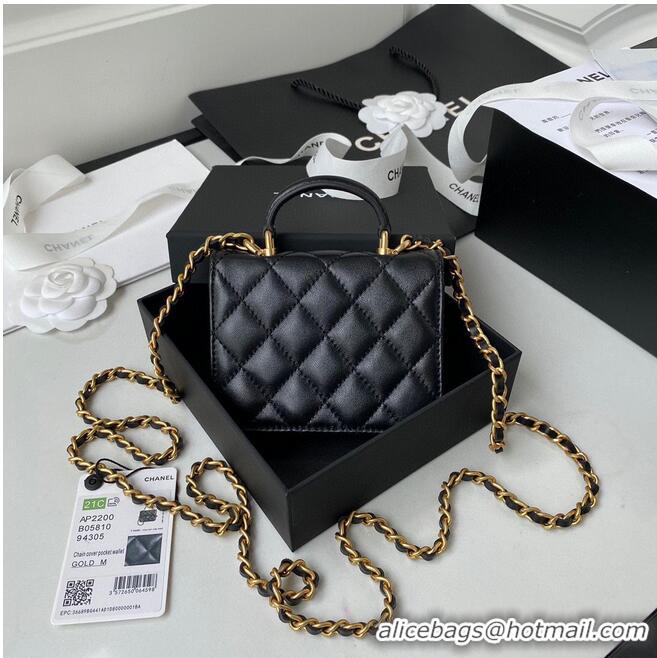 Top Quality CHANEL Top Handle Micro Mini Wallet On Chain AP2200 Black