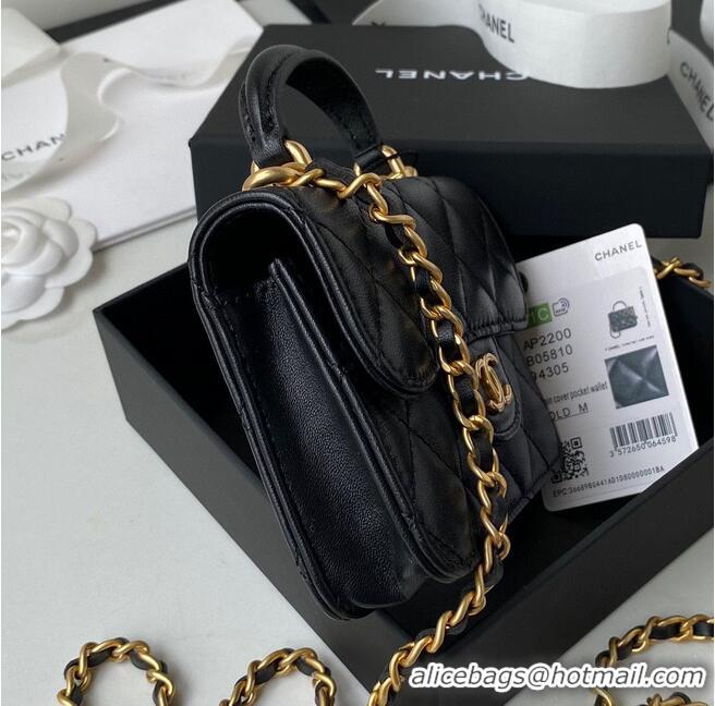 Top Quality CHANEL Top Handle Micro Mini Wallet On Chain AP2200 Black