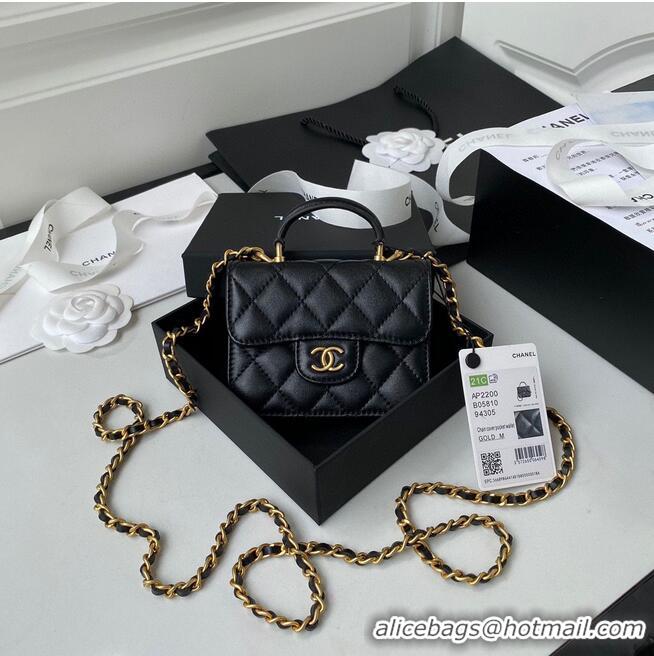 Top Quality CHANEL Top Handle Micro Mini Wallet On Chain AP2200 Black