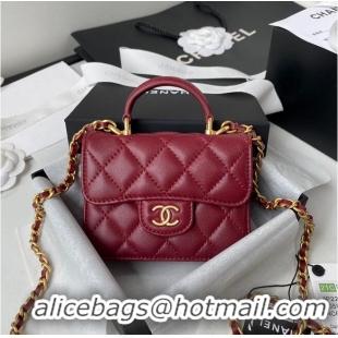 Best Product CHANEL Top Handle Micro Mini Wallet On Chain AP2200 Red