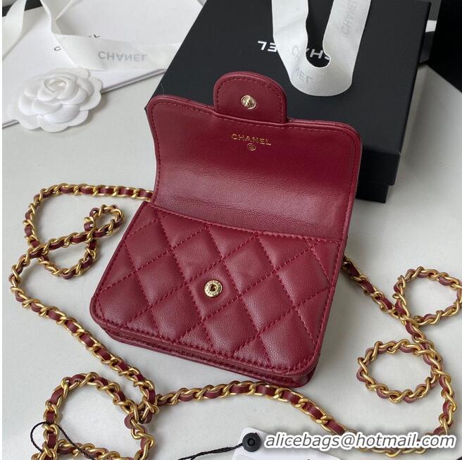 Best Product CHANEL Top Handle Micro Mini Wallet On Chain AP2200 Red