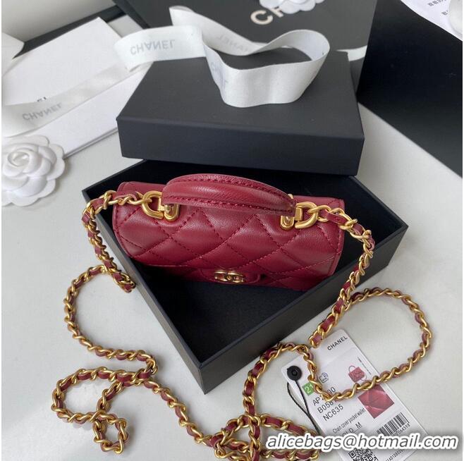 Best Product CHANEL Top Handle Micro Mini Wallet On Chain AP2200 Red