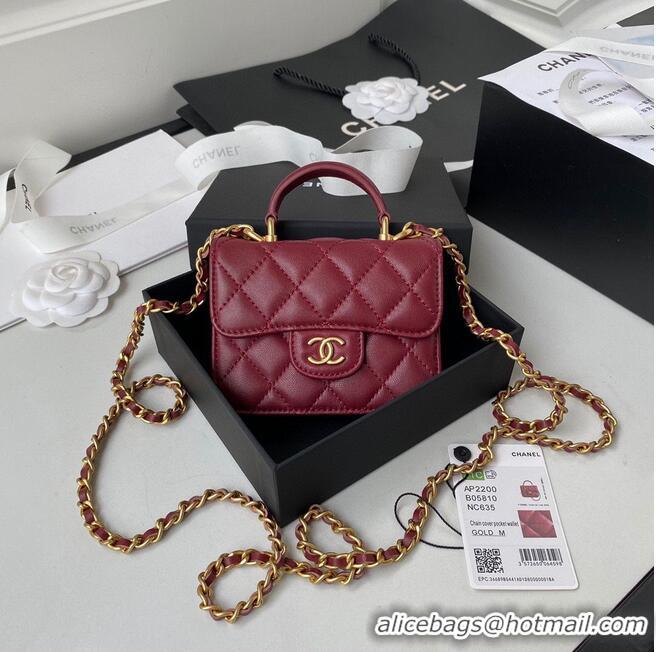 Best Product CHANEL Top Handle Micro Mini Wallet On Chain AP2200 Red