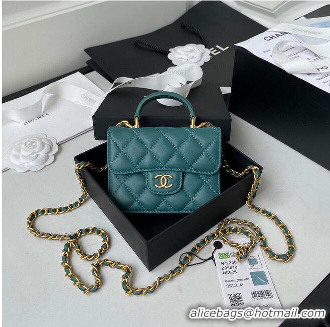 Well Crafted CHANEL Top Handle Micro Mini Wallet On Chain AP2200 Green