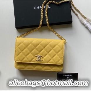 Buy Classic Chanel WOC Original Caviar Leather Flap cross-body bag V33818 Yellow