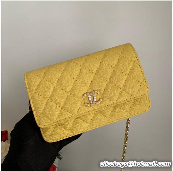 Buy Classic Chanel WOC Original Caviar Leather Flap cross-body bag V33818 Yellow