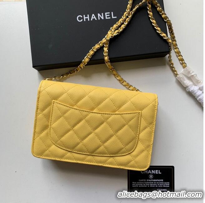 Buy Classic Chanel WOC Original Caviar Leather Flap cross-body bag V33818 Yellow