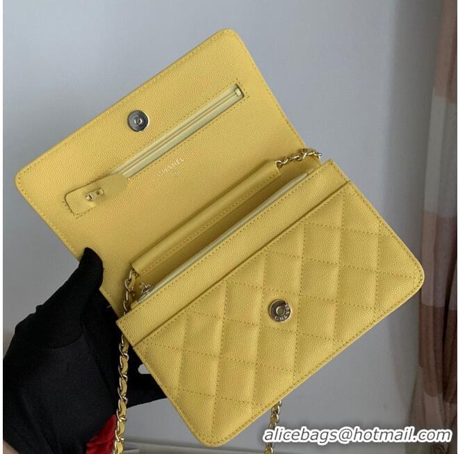 Buy Classic Chanel WOC Original Caviar Leather Flap cross-body bag V33818 Yellow