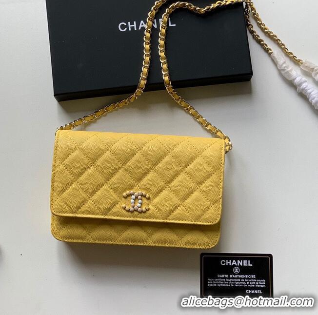 Buy Classic Chanel WOC Original Caviar Leather Flap cross-body bag V33818 Yellow