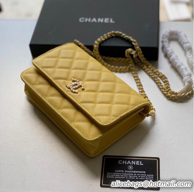 Buy Classic Chanel WOC Original Caviar Leather Flap cross-body bag V33818 Yellow