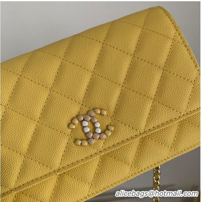 Buy Classic Chanel WOC Original Caviar Leather Flap cross-body bag V33818 Yellow