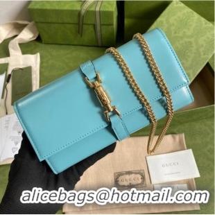 Good Product Gucci Jackie 1961 ostrich chain wallet 652681 sky blue