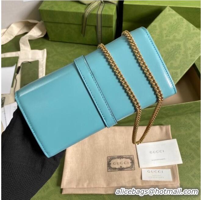 Good Product Gucci Jackie 1961 ostrich chain wallet 652681 sky blue